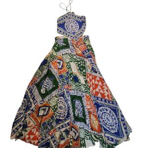 Farm Rio x Alberto Pitta Halter Printed Crepe De Chine Maxi Dress Size Medium